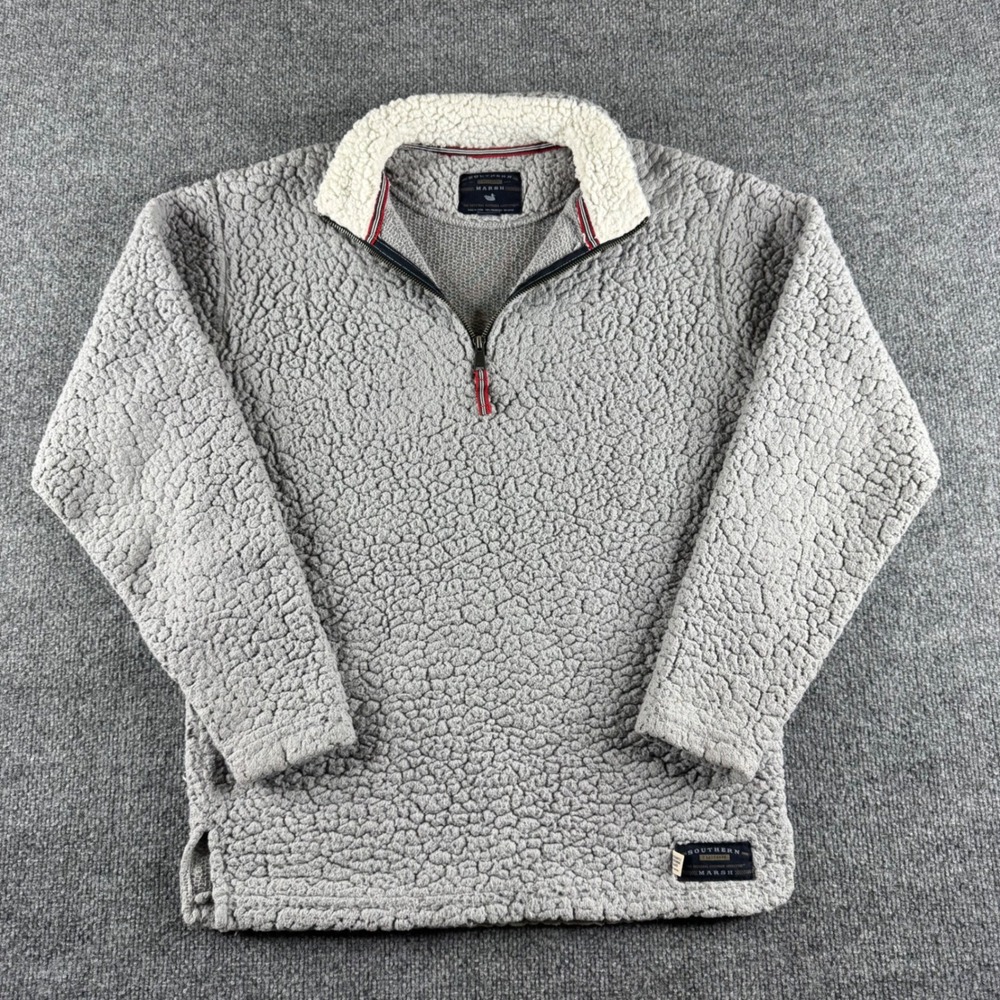 Southern Marsh Mens Appalachian Sherpa Pullover Grey Quarter Zip Fleece Small